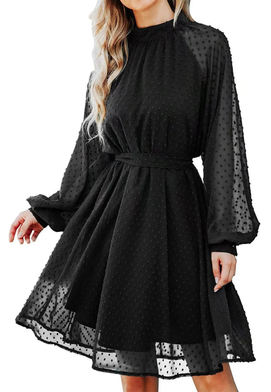Mesh Sleeve Tie Back Dress