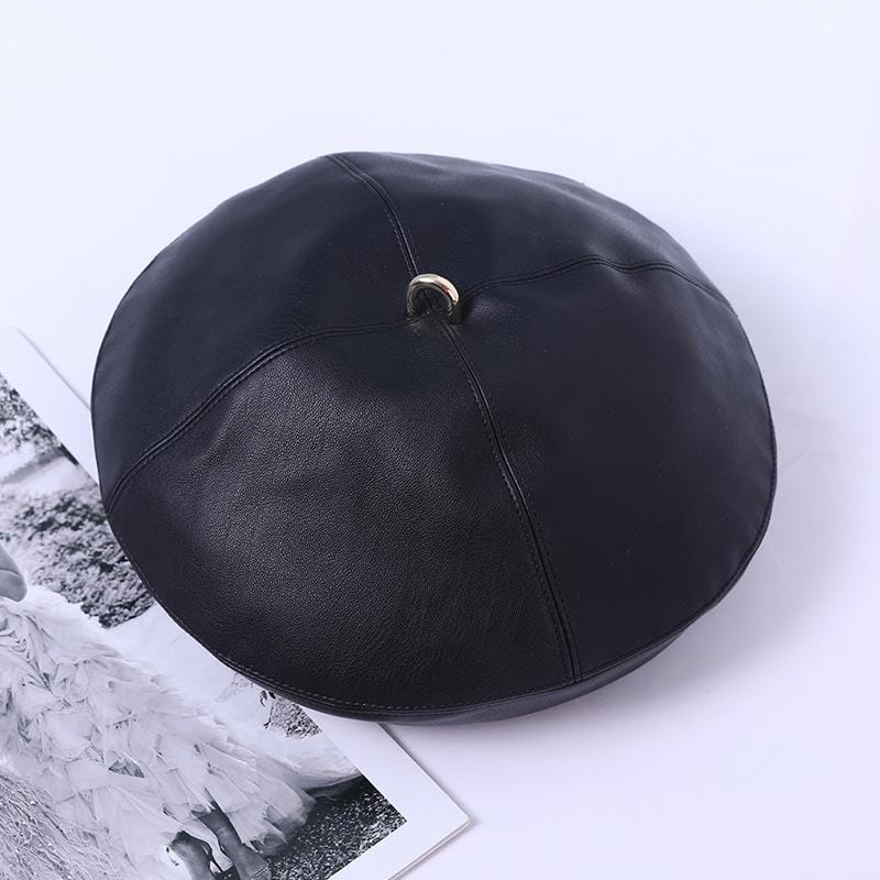 Metallic Detail Leather Beret - Image 4