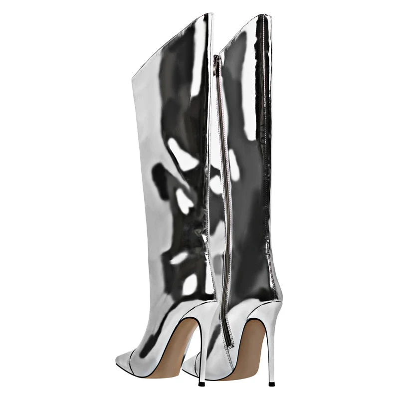 Metallic Leather Heels Boots - Image 4