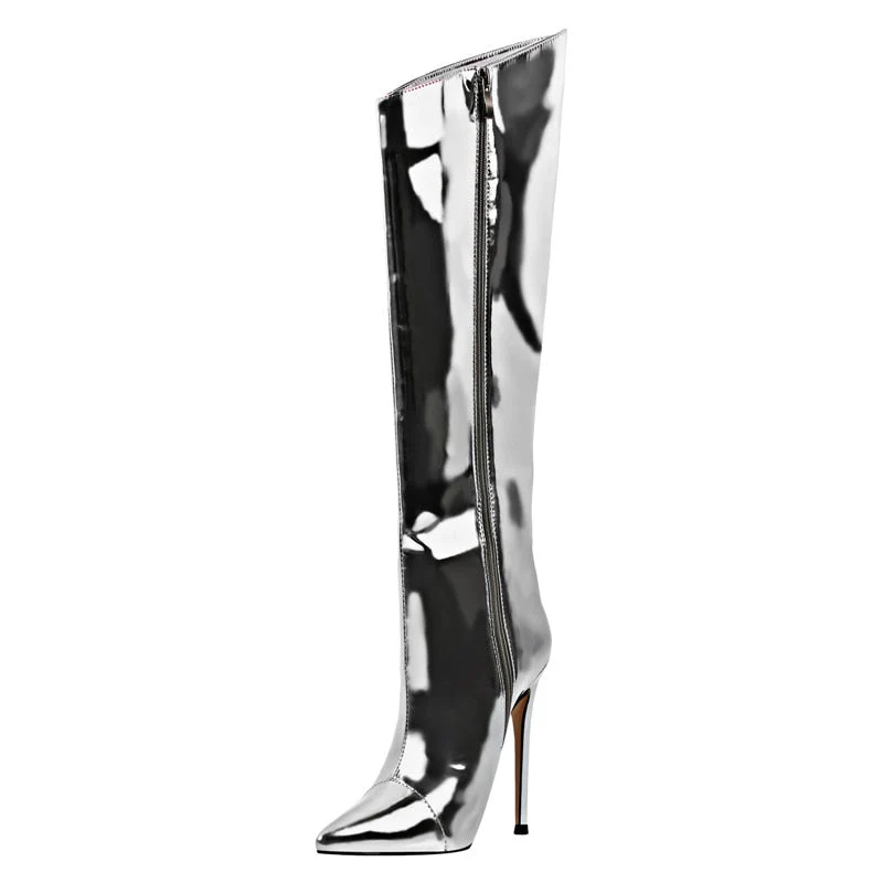 Metallic Leather Heels Boots - Image 5