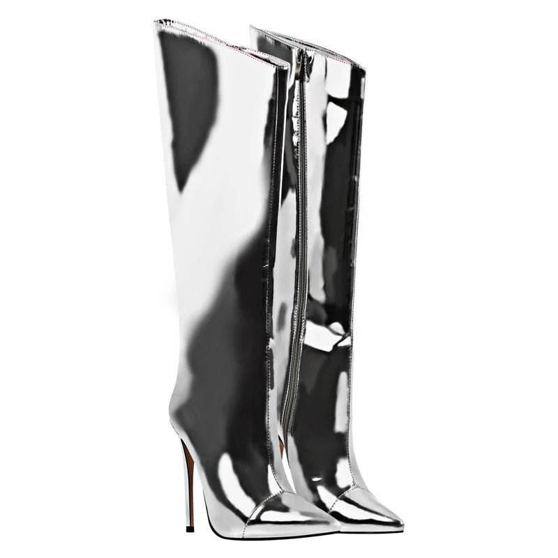 Metallic Leather Heels Boots - Image 6
