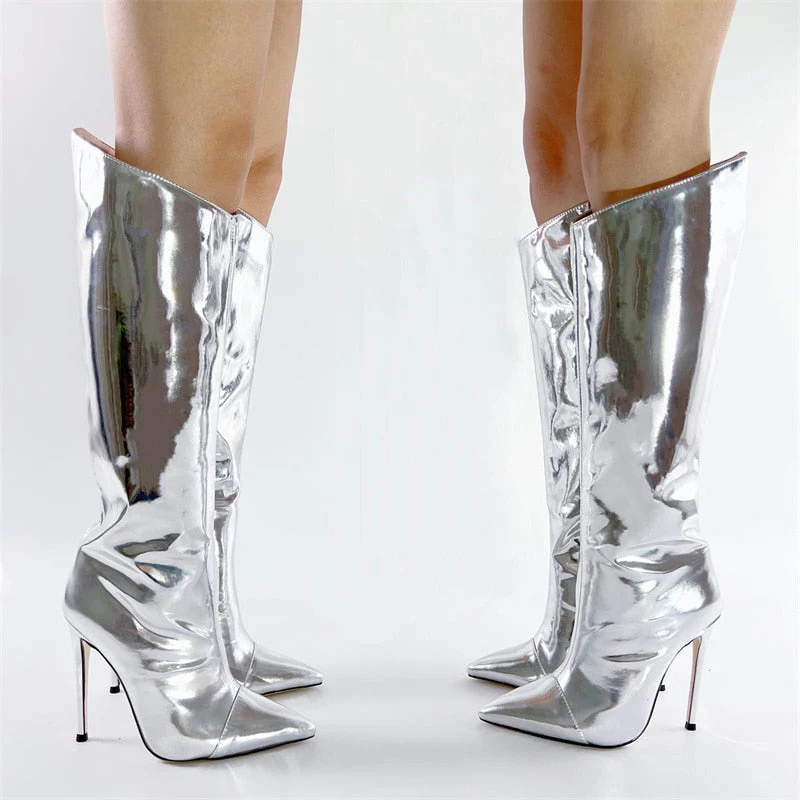 Metallic Leather Heels Boots - Image 7