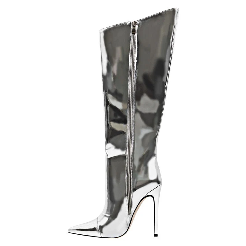 Metallic Leather Heels Boots - Image 8