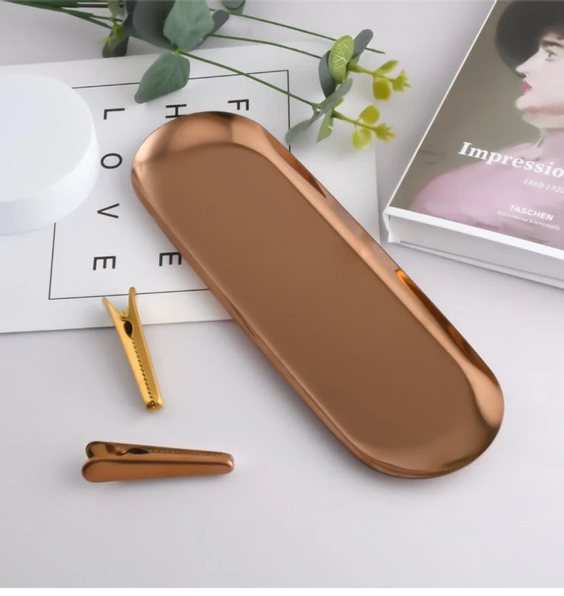 Metallic Long Oval Decorative Tray - Image 2
