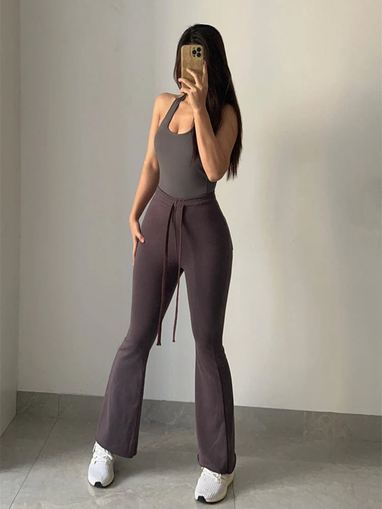 Mid-Rise Drawstring Flare Pants - Image 10