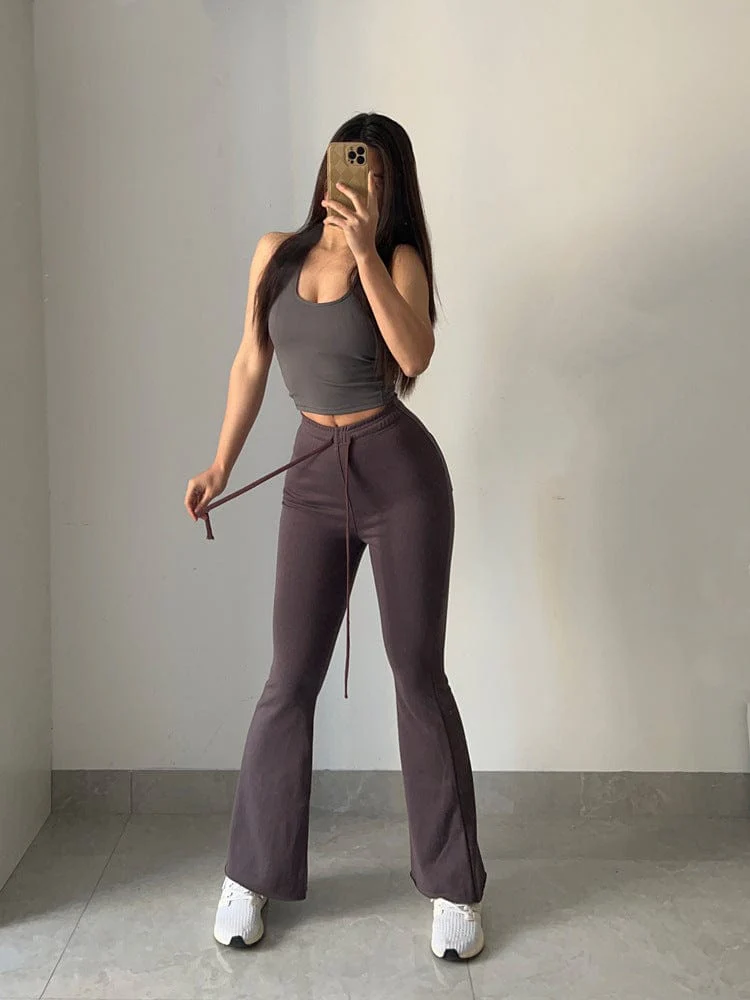 Mid-Rise Drawstring Flare Pants - Image 12