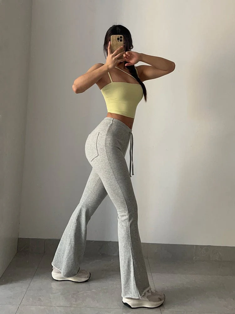 Mid-Rise Drawstring Flare Pants - Image 16