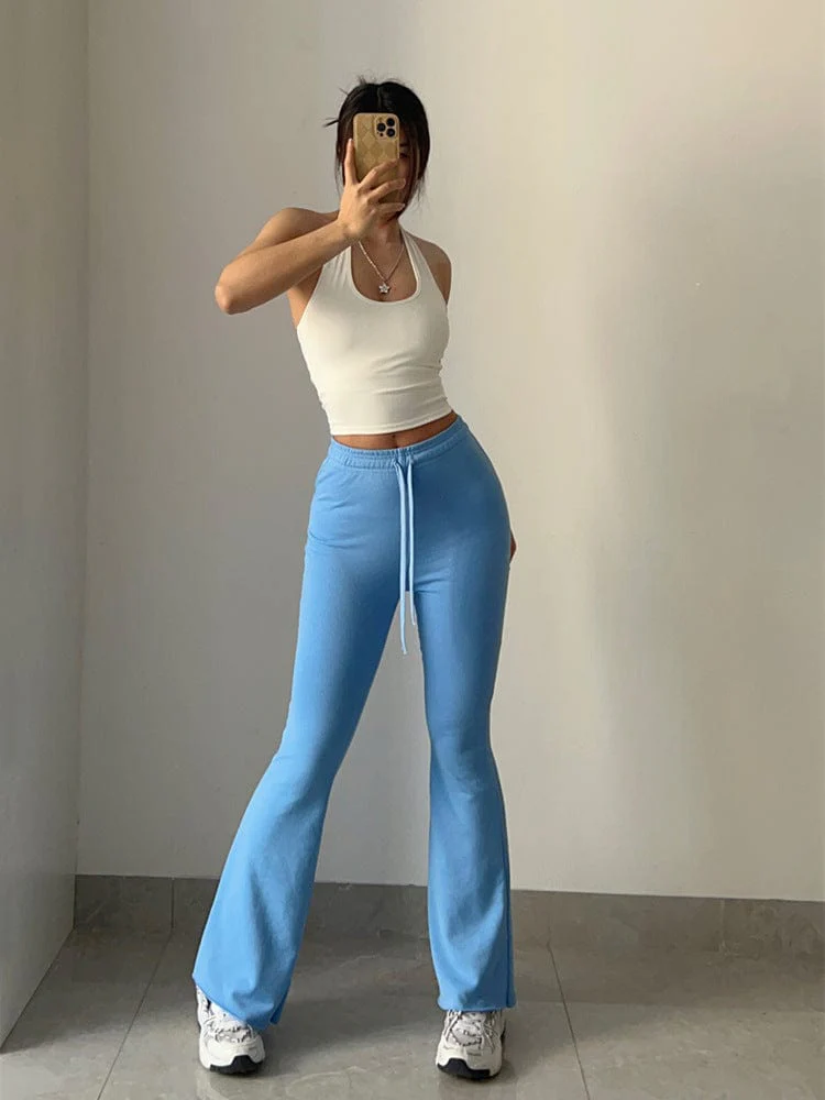 Mid-Rise Drawstring Flare Pants - Image 8