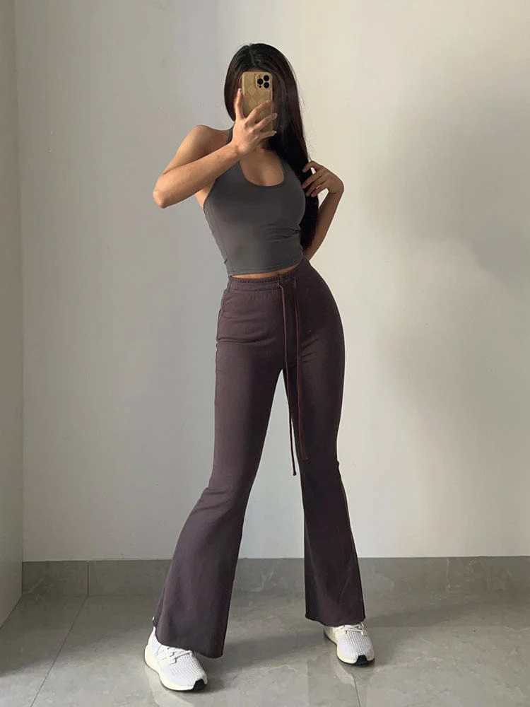 Mid-Rise Drawstring Flare Pants - Image 9
