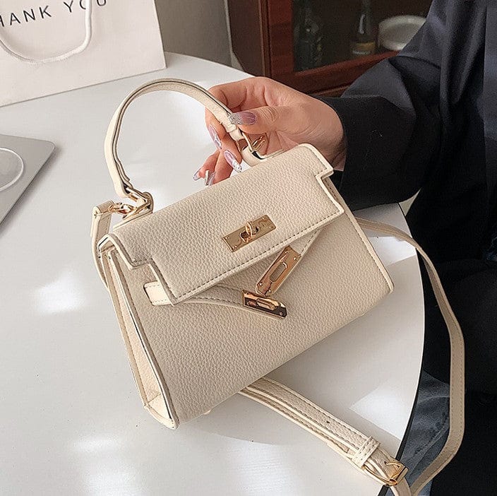 Mini Faux Leather Small Handle Bag with Gold Clasp - Image 10