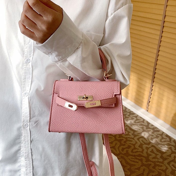 Mini Faux Leather Small Handle Bag with Gold Clasp - Image 3