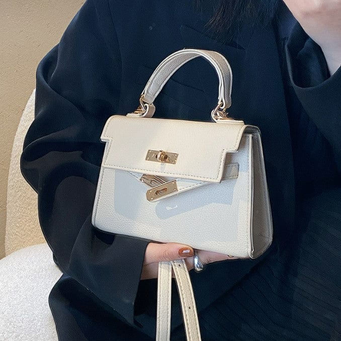 Mini Faux Leather Small Handle Bag with Gold Clasp - Image 4