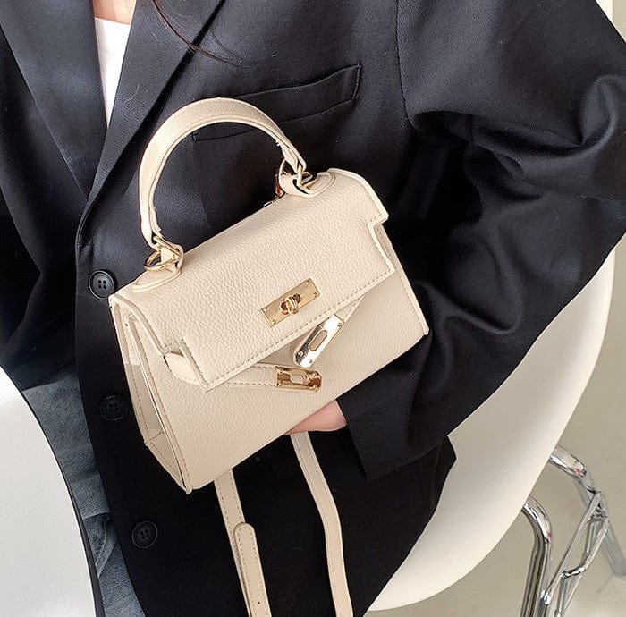 Mini Faux Leather Small Handle Bag with Gold Clasp - Image 5