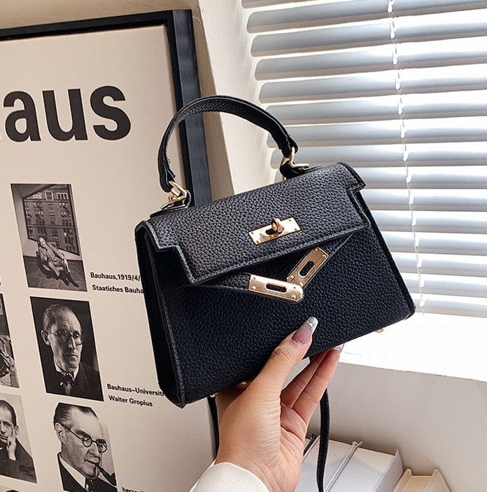 Mini Faux Leather Small Handle Bag with Gold Clasp - Image 6