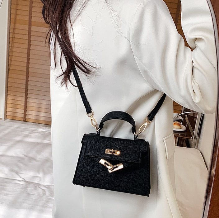 Mini Faux Leather Small Handle Bag with Gold Clasp - Image 7