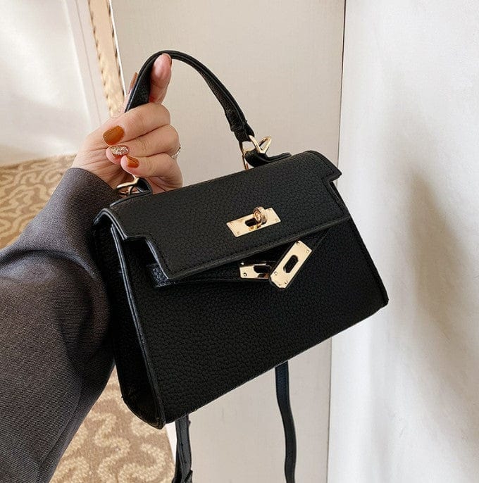 Mini Faux Leather Small Handle Bag with Gold Clasp - Image 8