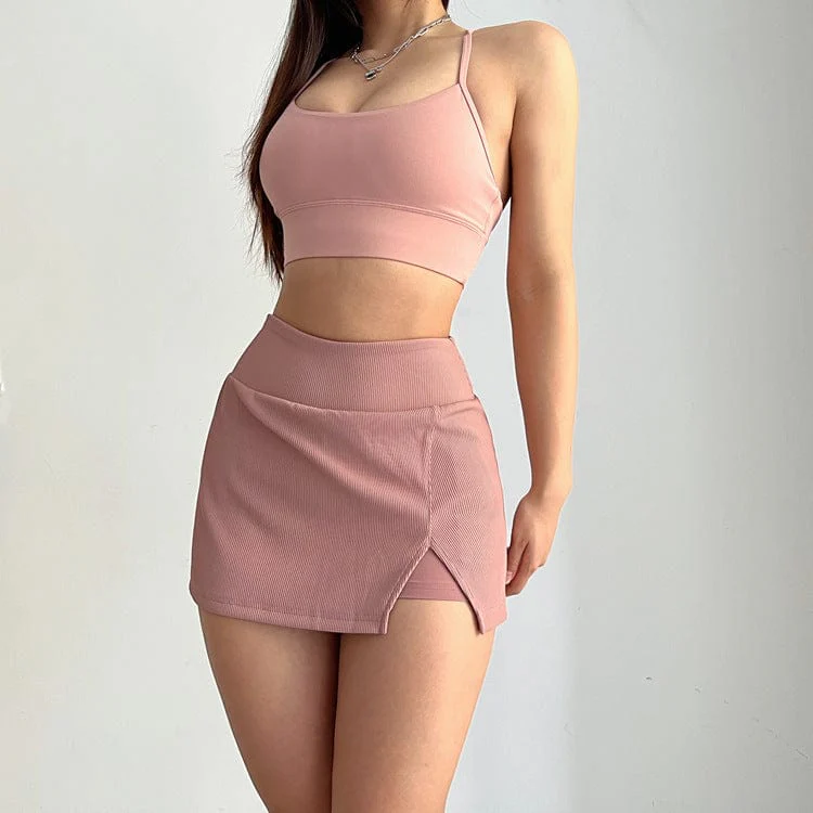 Mini Ribbed Tennis Skort with Side Slit - Image 15