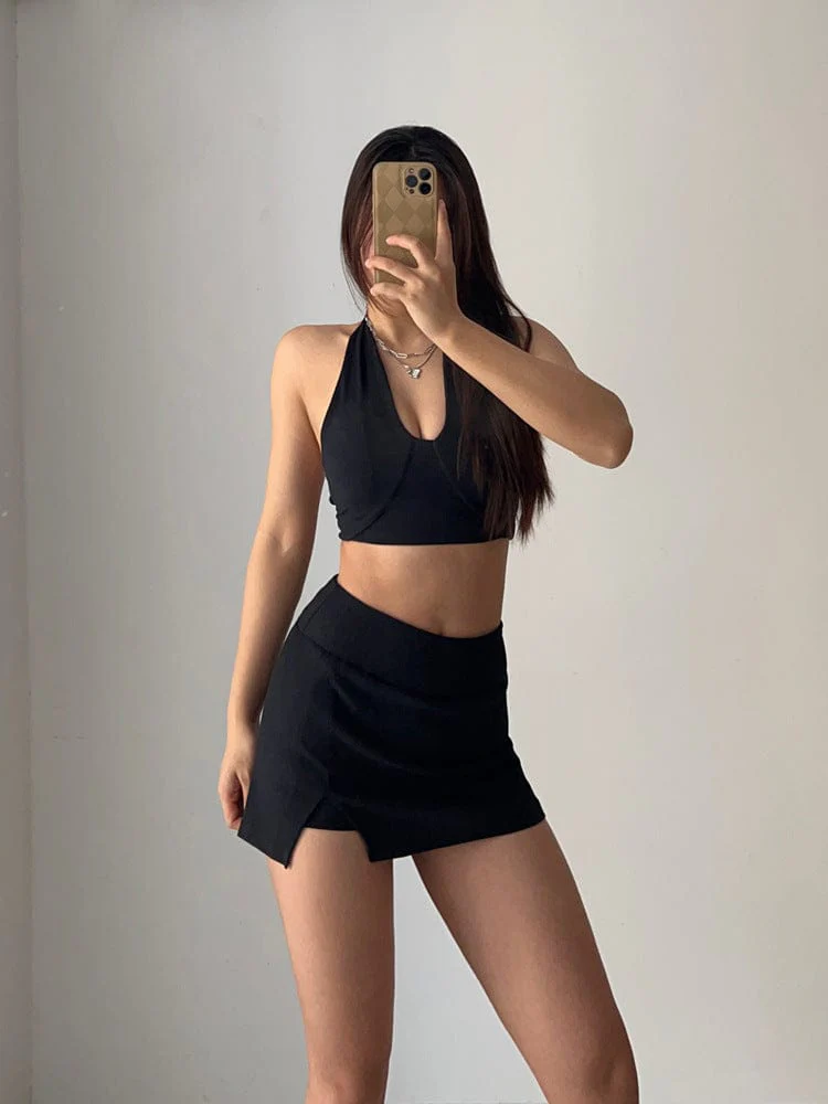 Mini Ribbed Tennis Skort with Side Slit - Image 2