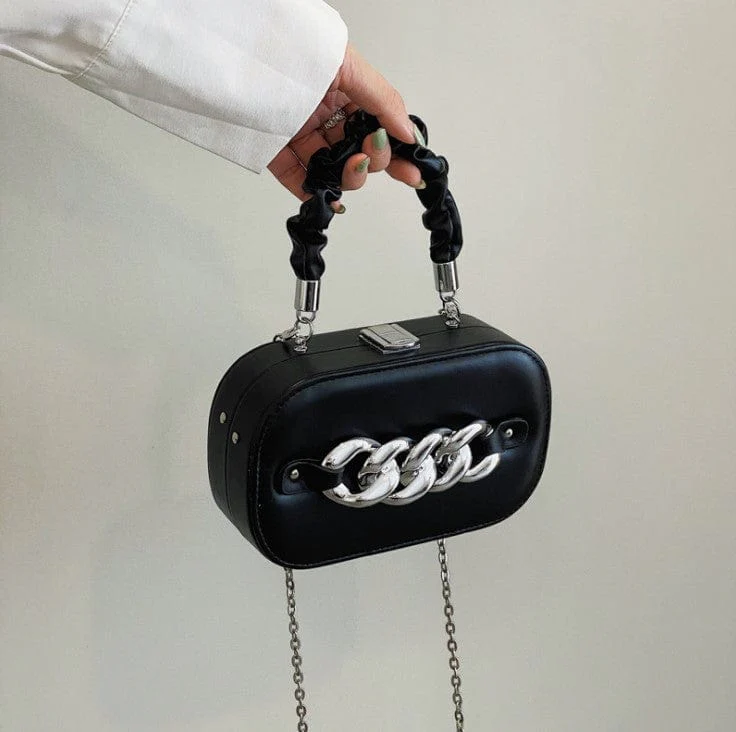 Mini Shoulder Messenger Bag with Silver Chain Links - Image 5