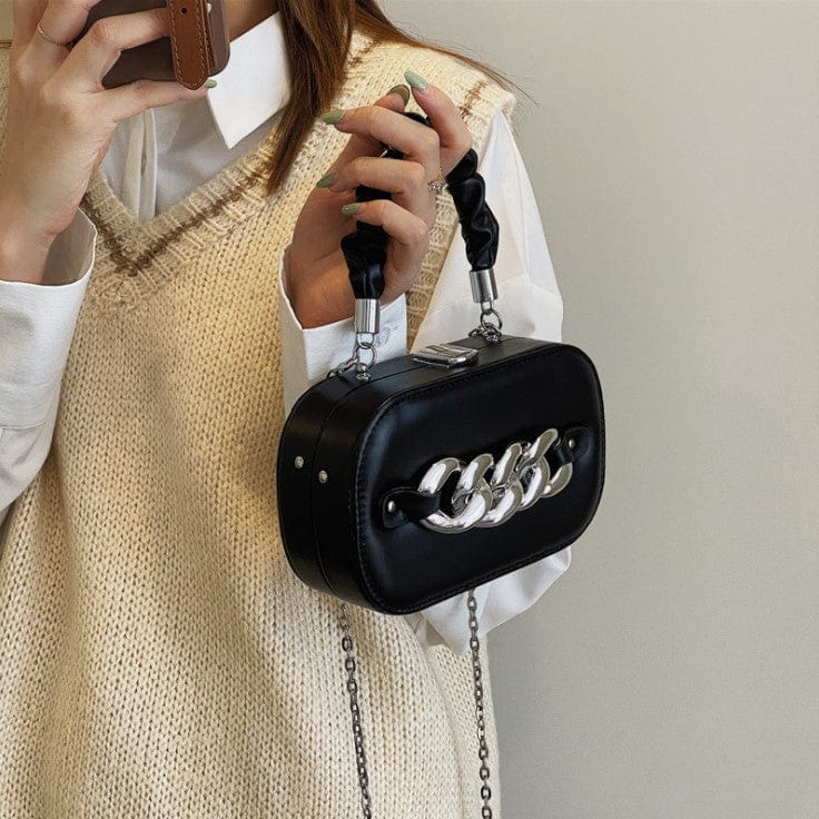 Mini Shoulder Messenger Bag with Silver Chain Links - Image 6