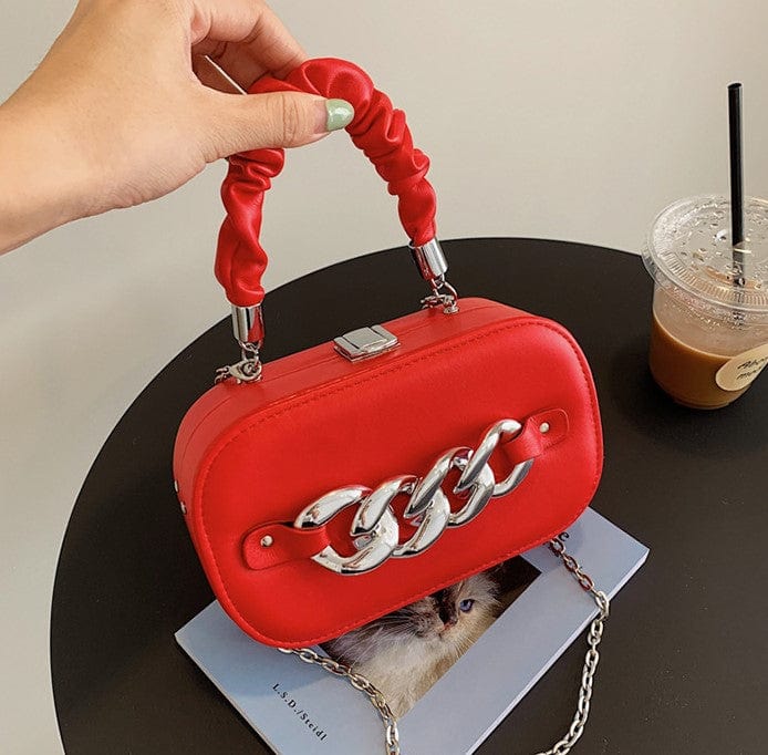 Mini Shoulder Messenger Bag with Silver Chain Links - Image 8