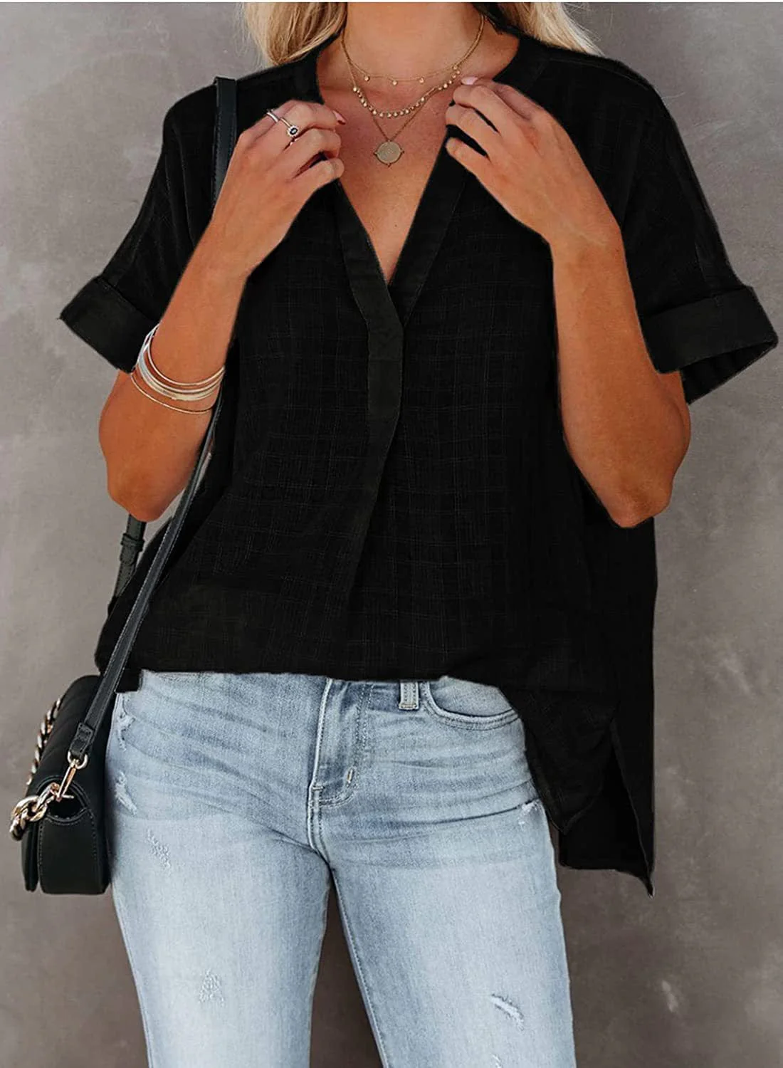 Minimal Plaid Tunic Blouse - Image 6