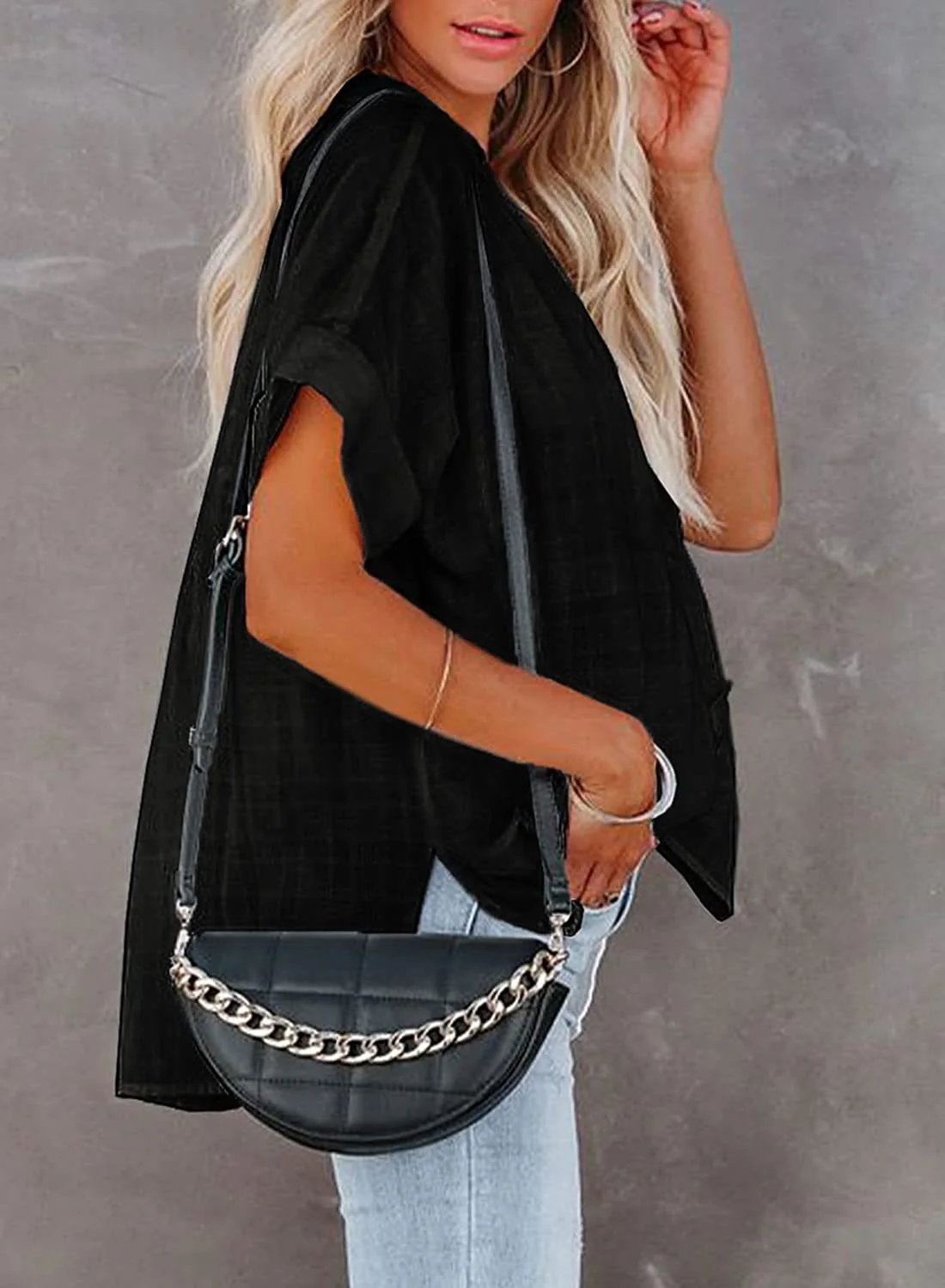 Minimal Plaid Tunic Blouse - Image 7