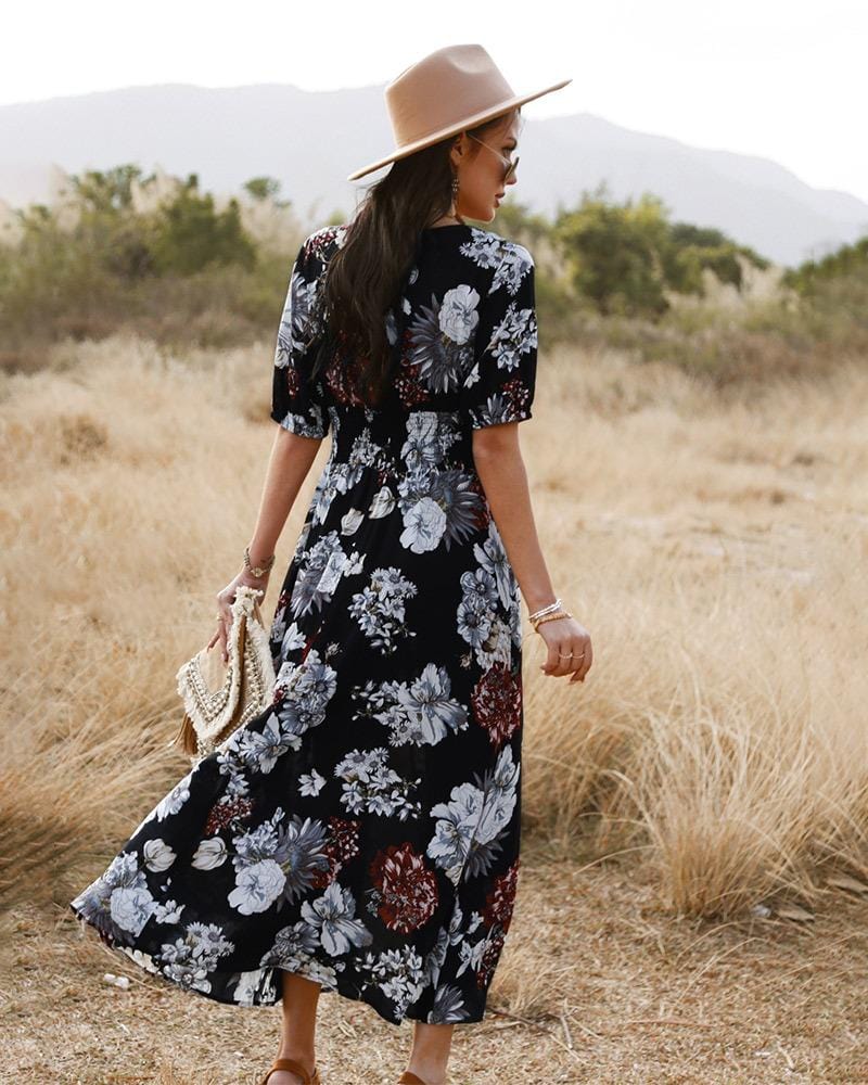 Minimalist Button Floral Print Dress - Image 10
