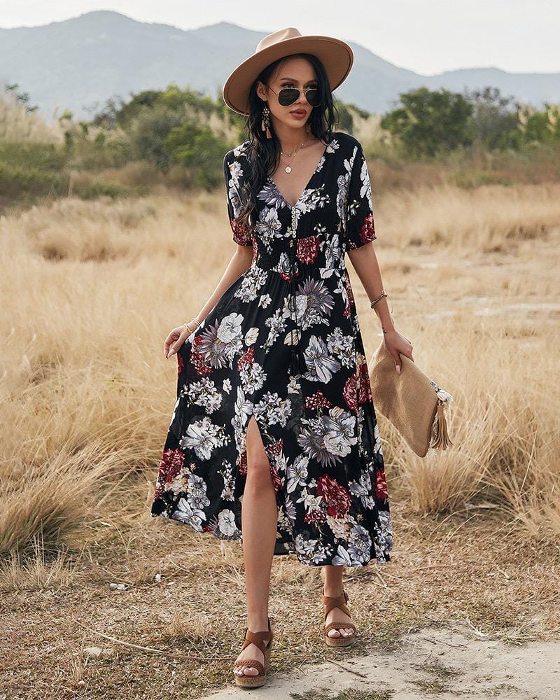 Minimalist Button Floral Print Dress - Image 11