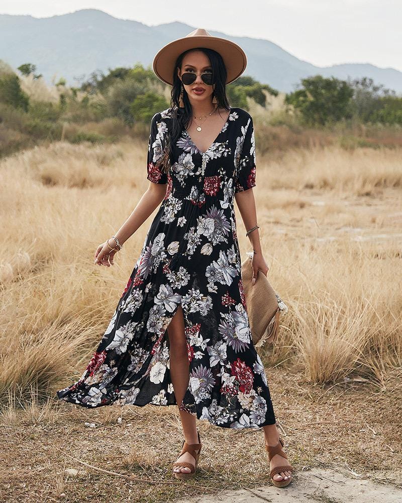 Minimalist Button Floral Print Dress - Image 12