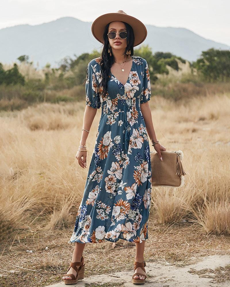 Minimalist Button Floral Print Dress - Image 13