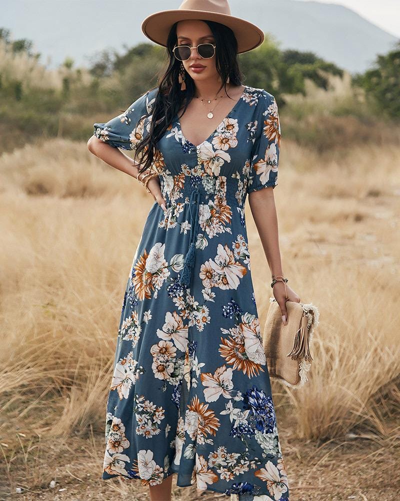 Minimalist Button Floral Print Dress - Image 14