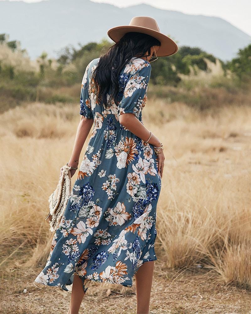 Minimalist Button Floral Print Dress - Image 15