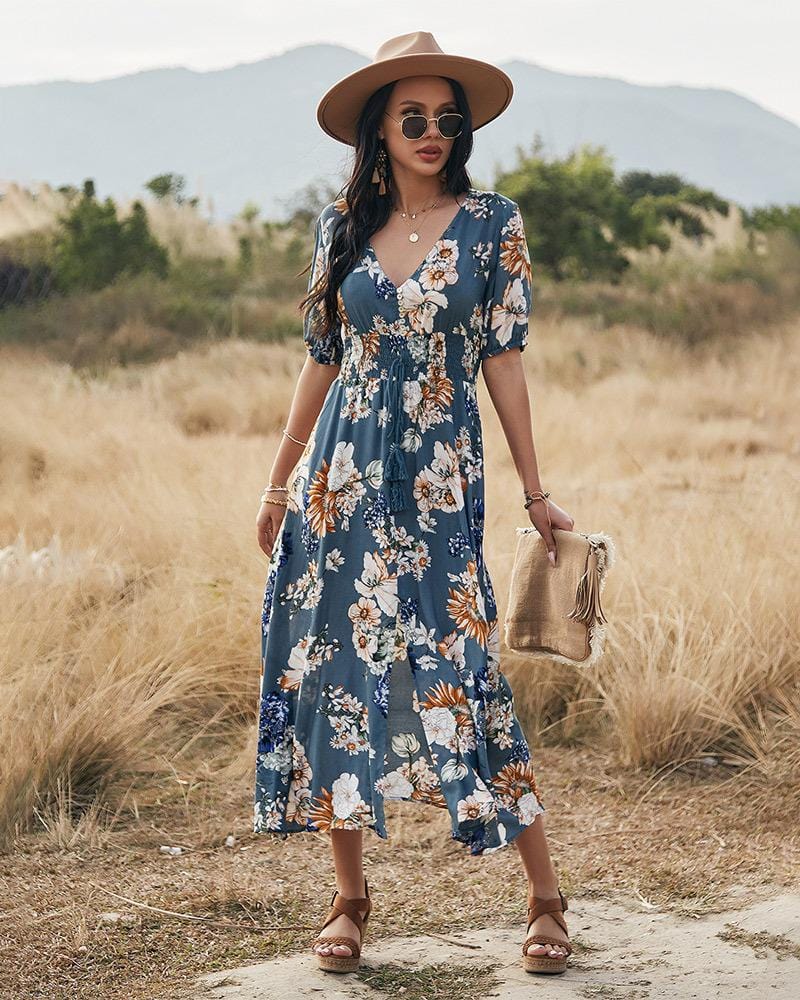 Minimalist Button Floral Print Dress - Image 16