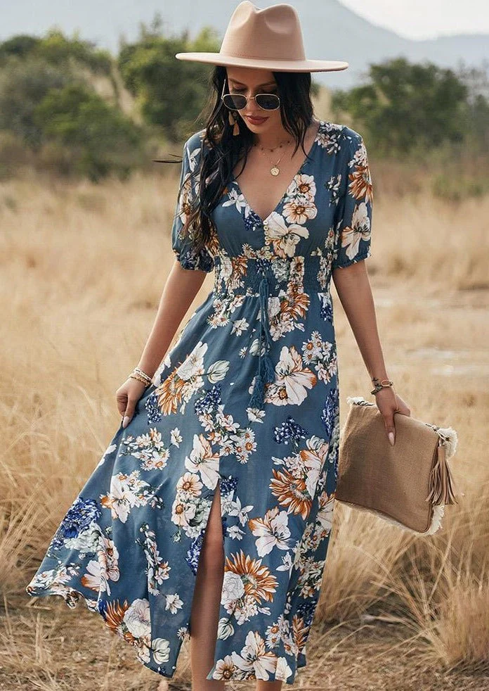Minimalist Button Floral Print Dress - Image 6