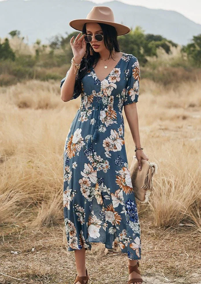 Minimalist Button Floral Print Dress - Image 7