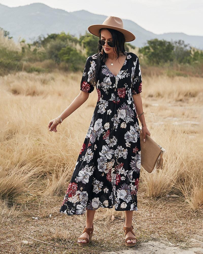 Minimalist Button Floral Print Dress - Image 8