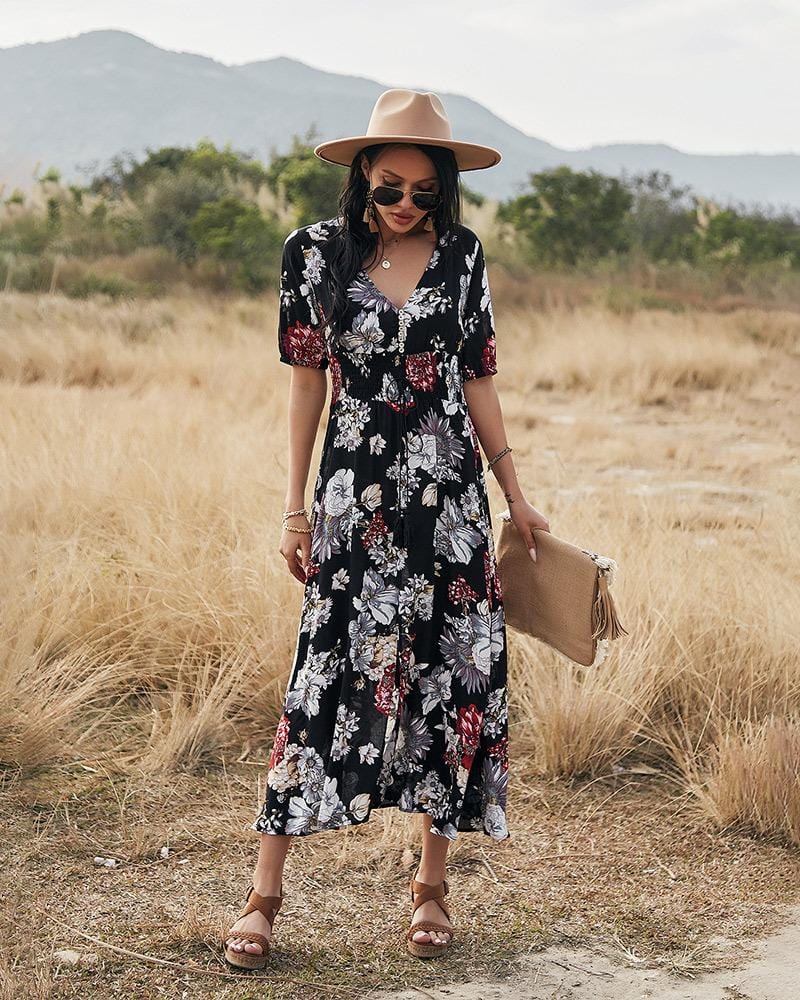 Minimalist Button Floral Print Dress - Image 9