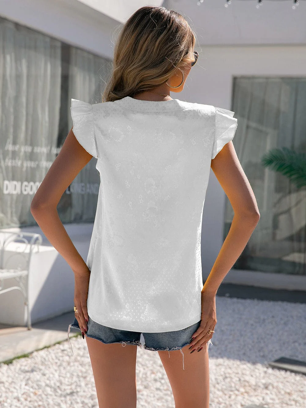 Minimalist Print Ruffle Sleeve Top - Image 7