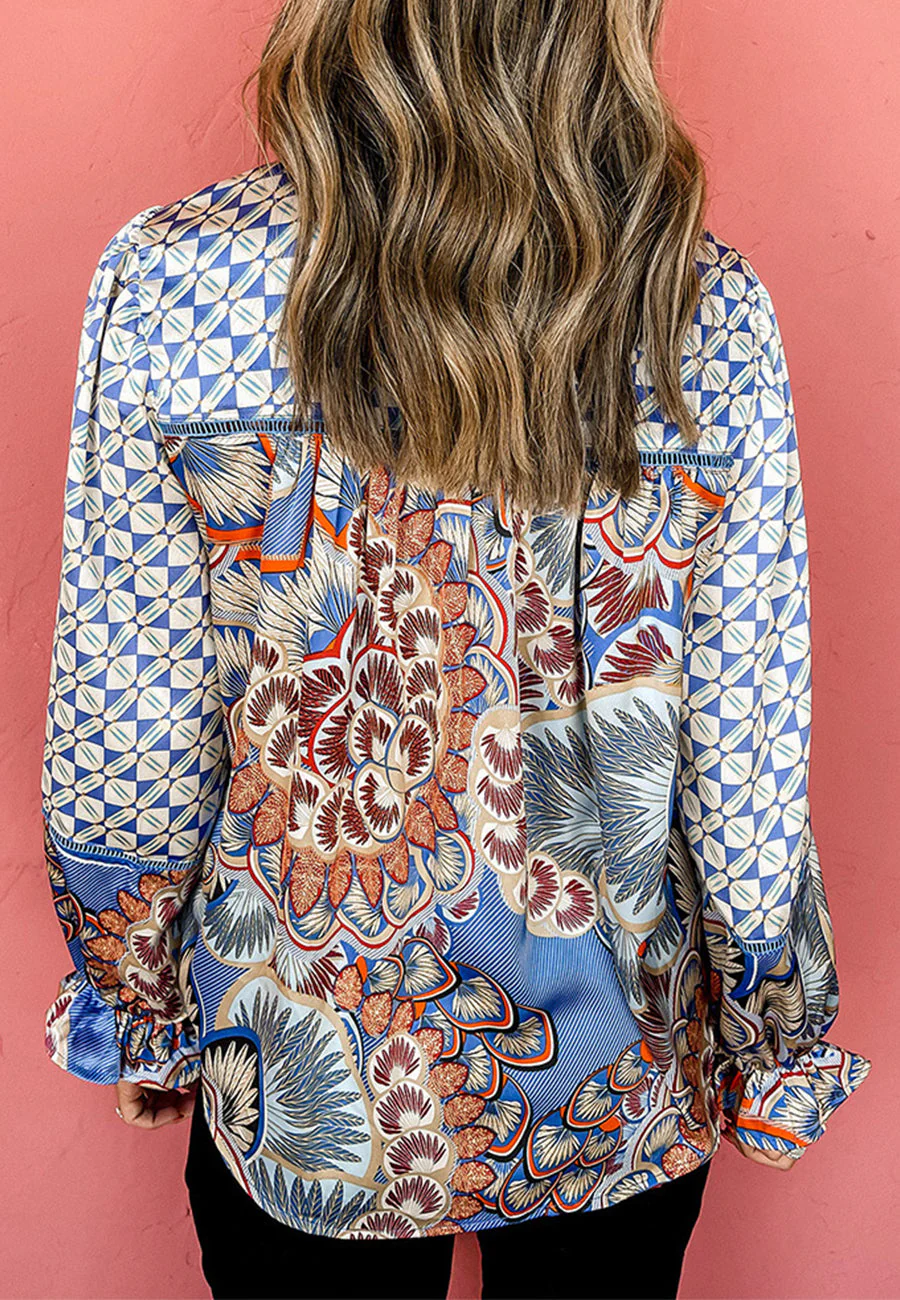 Mixed Geometric Print Blouse - Image 4
