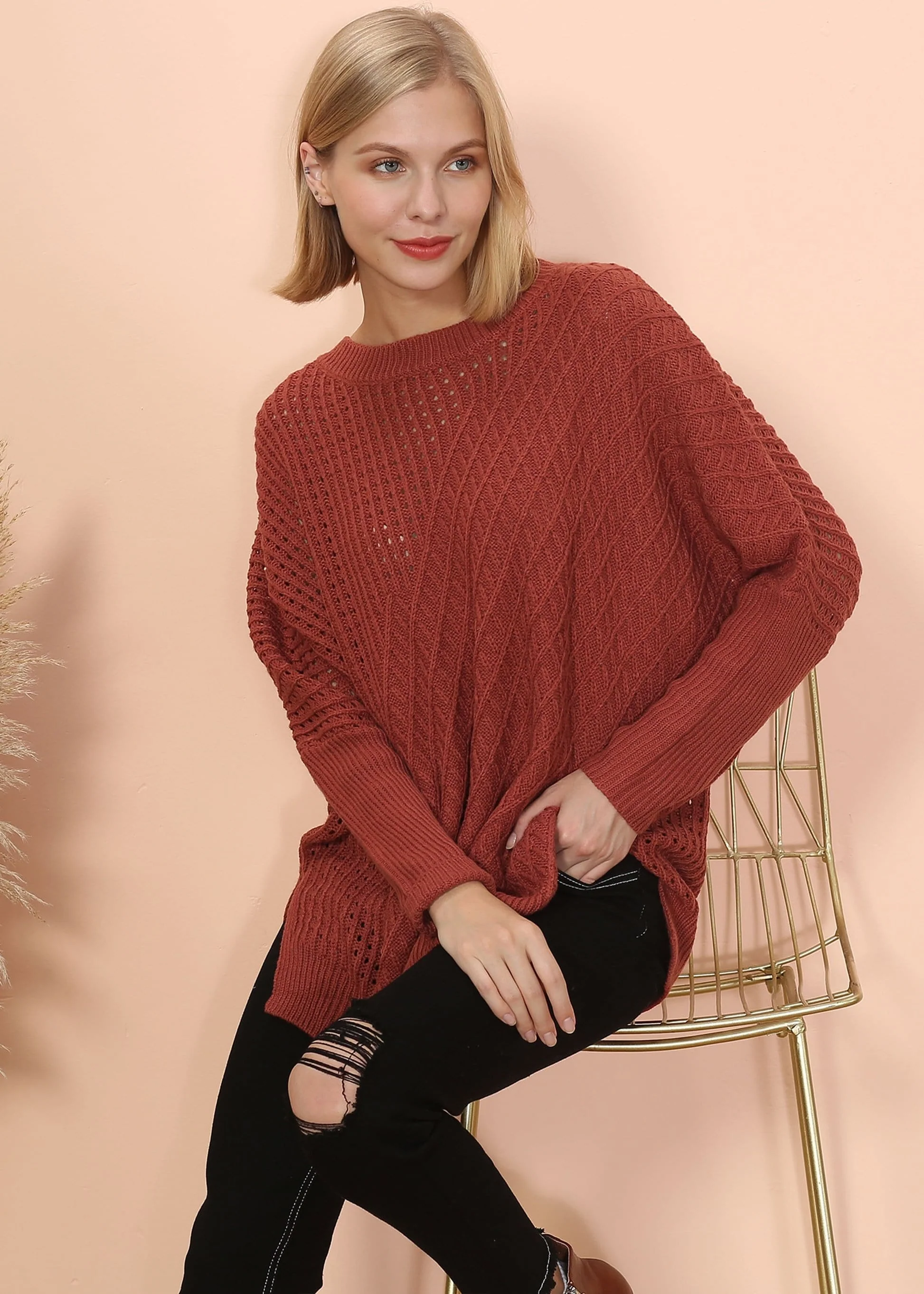Mixed Knit Zipper Slit Sweater - Image 11