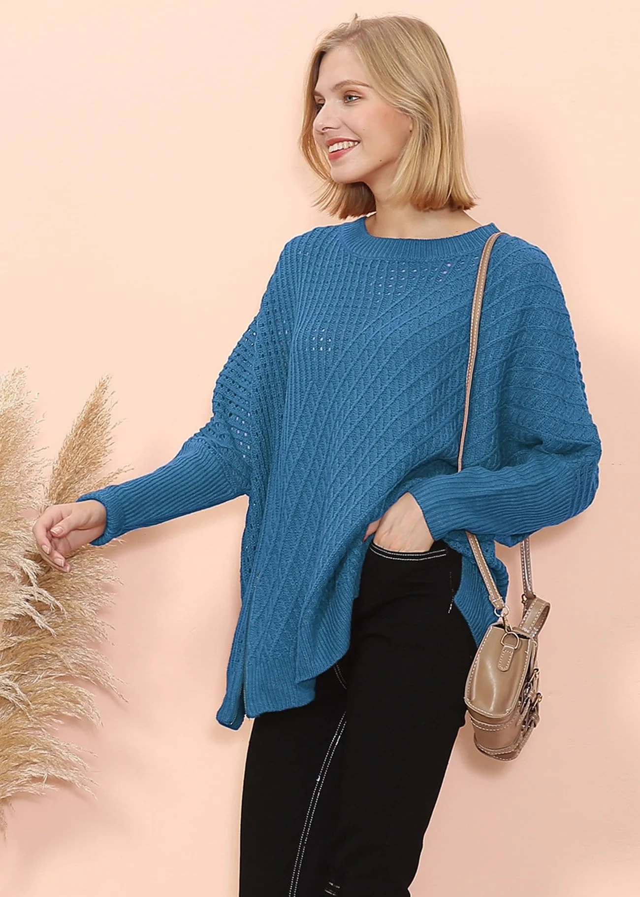 Mixed Knit Zipper Slit Sweater - Image 3