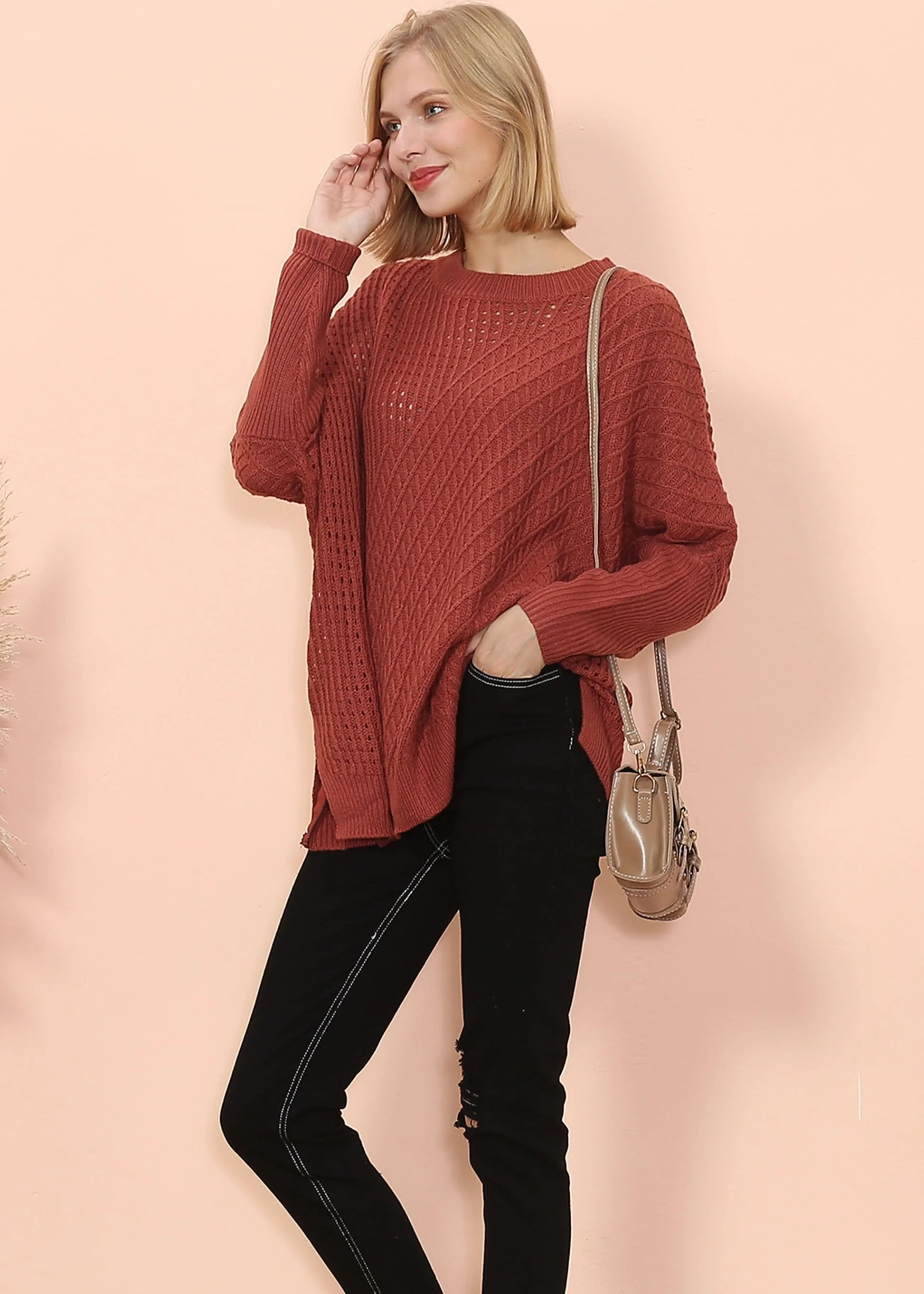Mixed Knit Zipper Slit Sweater - Image 5