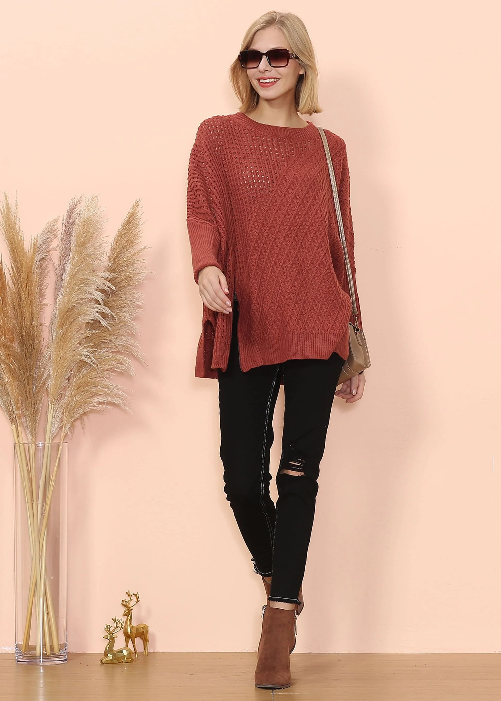 Mixed Knit Zipper Slit Sweater - Image 7