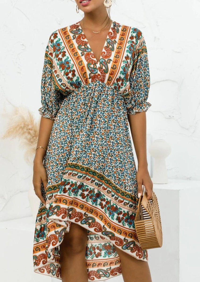 Mixed Print Asymmetrical Hem Dress - Image 14