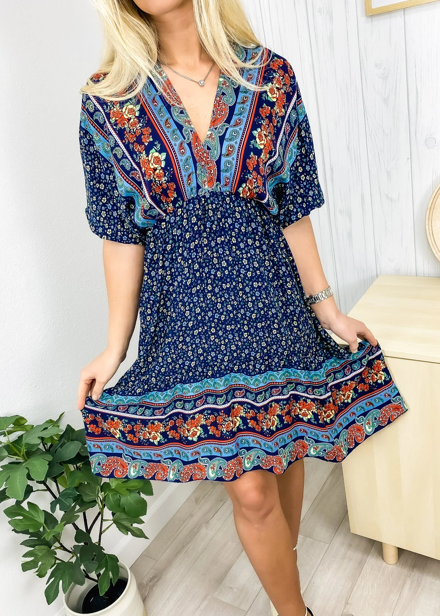 Mixed Print Asymmetrical Hem Dress - Image 3
