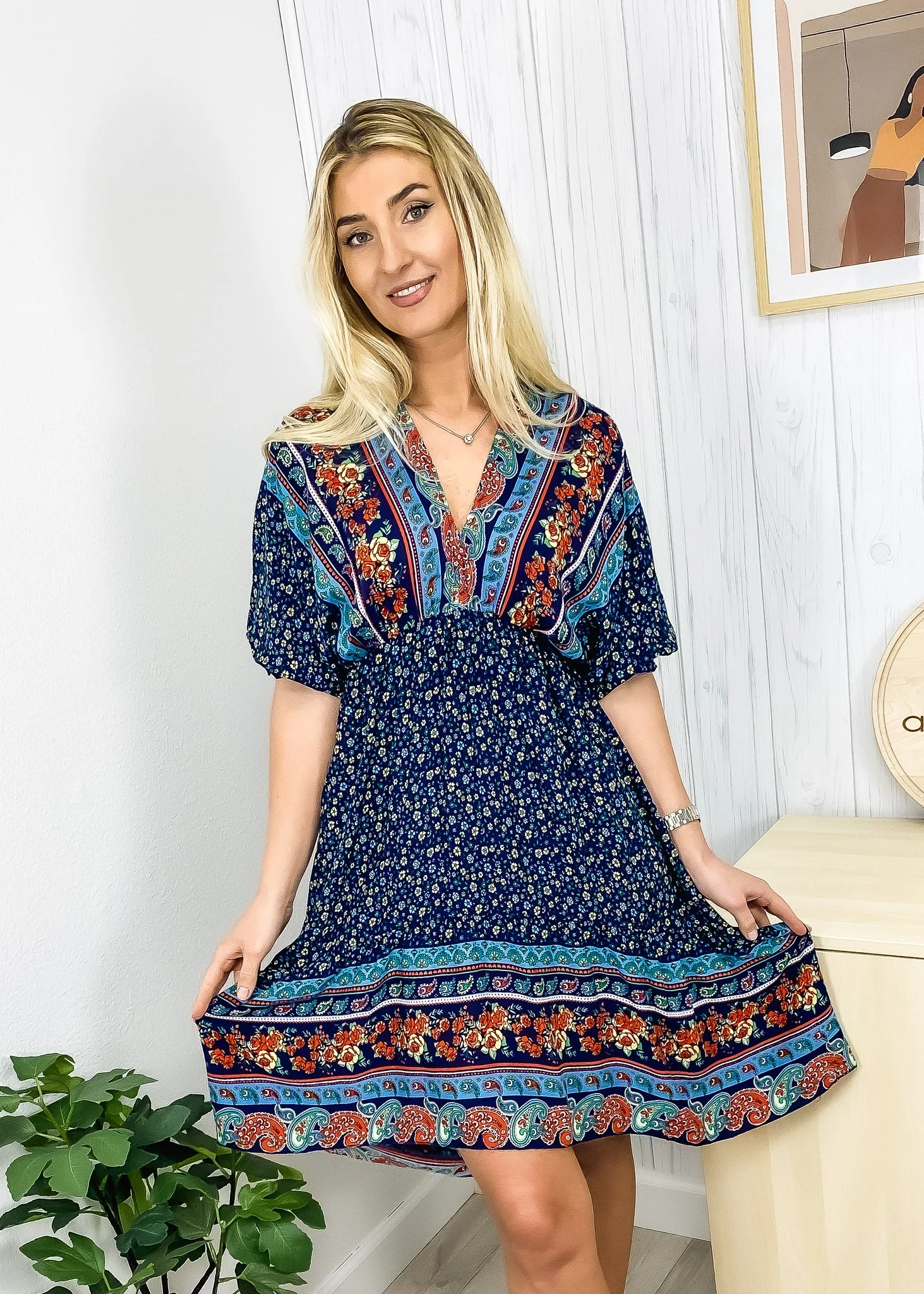 Mixed Print Asymmetrical Hem Dress - Image 4