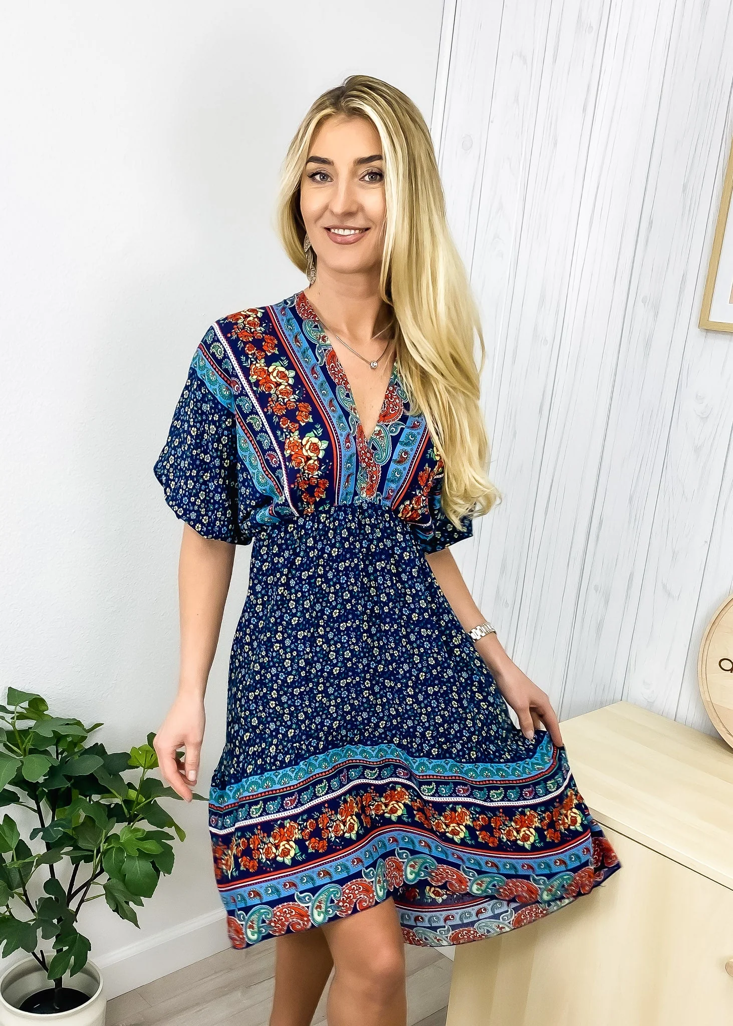 Mixed Print Asymmetrical Hem Dress - Image 7