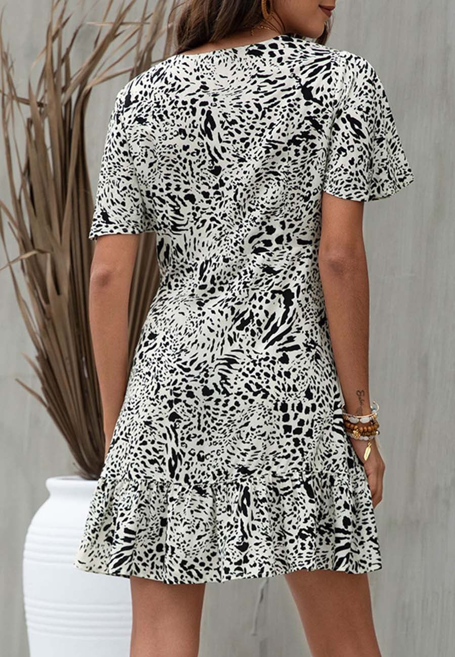 Mixed Print Ruffle Hem Dress - Image 4