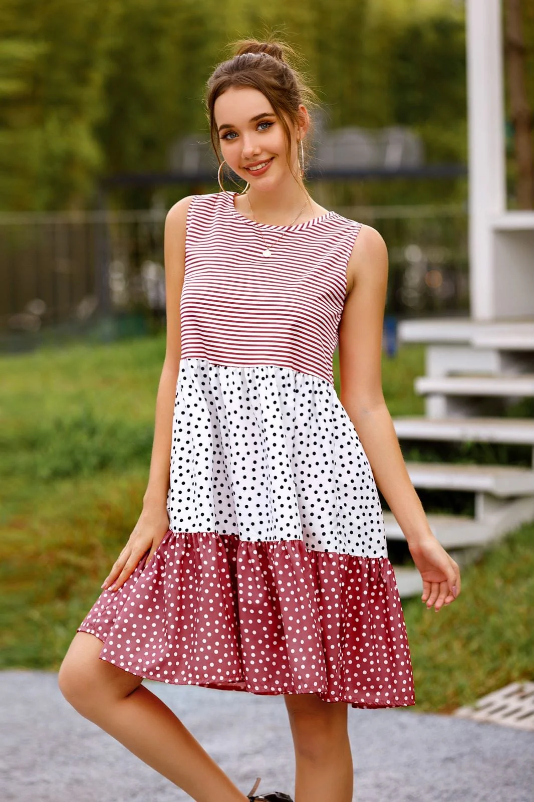 Mixed Print Tiered Dress - Image 5